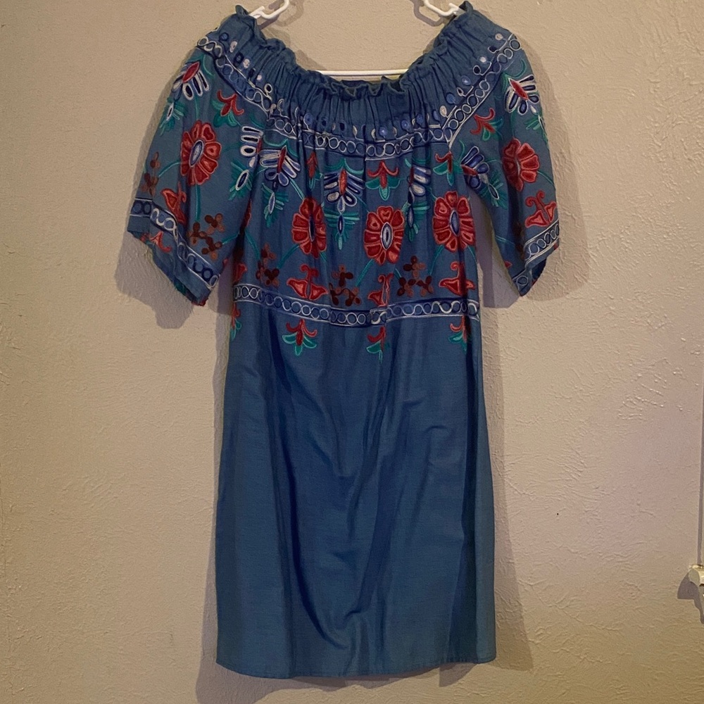 Vibrant Off-Shoulder Embroidered Dress